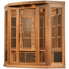 Maxxus 3-Person Corner Near Zero EMF (Under 2MG) FAR Infrared Sauna (Canadian Red Cedar) by Dynamic Saunas Direct