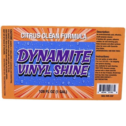 Label and instructions for Dynamite Vinyl Shine Citrus Vinyl Cleaner
