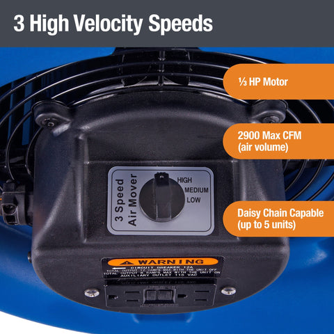 BlueDri BD-MS35 Max Storm 35 1/3 HP, 2900 CFM Mini Air Mover Blower Fan by B-Air