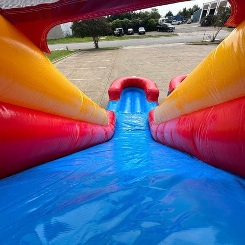 Eagle Bounce Inflatable Bouncers 15'H Dual Lane Ren n Blue Slide by Eagle Bounce