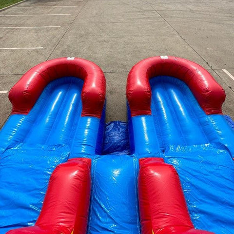 Eagle Bounce Inflatable Bouncers 15'H Dual Lane Ren n Blue Slide by Eagle Bounce