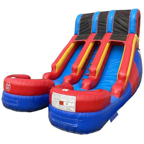 Eagle Bounce Inflatable Bouncers 15'H Dual Lane Ren n Blue Slide by Eagle Bounce