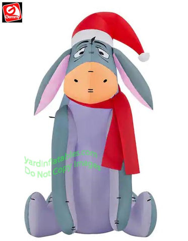 3 1/2' Gemmy Airblown Inflatable Christmas Eeyore Wearing Santa Hat & Red Scarf