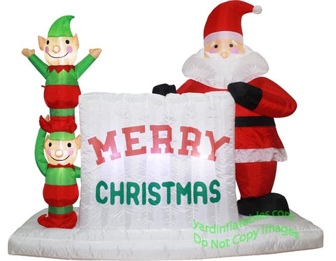 6' Air Blown Inflatable Santa and Elf "Merry Christmas" Sign