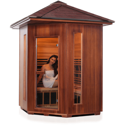 Enlighten Infrared Saunas Saunas 4 Person Corner Diamond Canadian Cedar Sauna by Enlighten Infrared Saunas