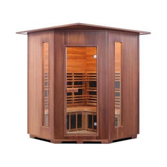 4 Person Corner Rustic Canadian Cedar Sauna Indoor by Enlighten Infrared Saunas