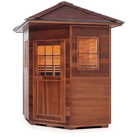 Enlighten Infrared Saunas Saunas 4 Person Corner Sapphire Canadian Cedar Sauna by Enlighten Infrared Saunas