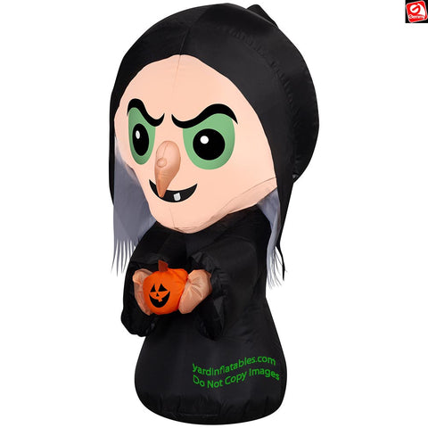 3.5' Gemmy Airblown Inflatable Halloween Snow White's Evil Queen as Old Woman w/ Pumpkin