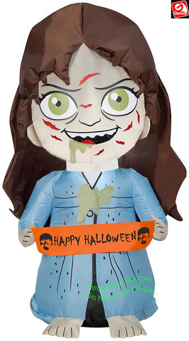 3.5' Gemmy Airblown Halloween The Exorcist Regan w/ Banner
