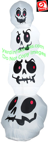7' Gemmy Airblown Inflatable Skinny Slender Skull Stack