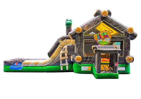 Cabin Combo Wet/Dry - Log Cabin Inflatable Bounce House with Slide