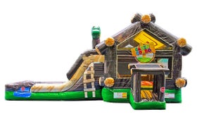 Cabin Combo Wet/Dry - Log Cabin Inflatable Bounce House with Slide