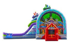 Coaster Combo Wet/Dry Inflatable – Carnival-Themed Bounce House with Slide