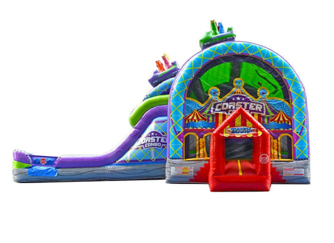 Coaster Combo Wet/Dry Inflatable - Carnival-Themed Bounce House with Slide