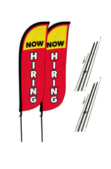 Now Hiring Feather Flag - 2 Pack w/ Ground Spike Pole Set