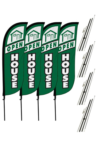 Open House Feather Flag - 4 Pack w/ Ground Spike Pole Set