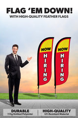 Now Hiring Feather Flag - 2 Pack w/ Ground Spike Pole Set