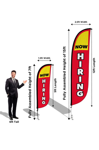 Now Hiring Feather Flag - 2 Pack w/ Ground Spike Pole Set
