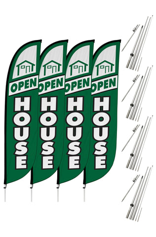 Open House Feather Flag - 4 Pack w/ Ground Spike Pole Set