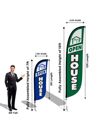 Open House Feather Flag - 4 Pack w/ Ground Spike Pole Set