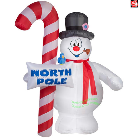 9.5' Gemmy Airblown Inflatable Christmas Frosty The Snowman w/ North Pole Sign