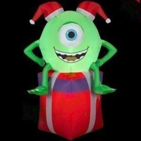 Gemmy Inflatables Christmas Inflatables 3 1/2' Christmas Monsters Inc Mike Wazowski Sitting On Present by Gemmy Inflatables 88968 3 1/2' Christmas Monsters Inc Sulley Green Candy Cane Gemmy Inflatable