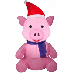 Gemmy Inflatables Christmas Inflatables 3 1/2' Christmas Pig Wearing Santa Hat and Blue Scarf by Gemmy Inflatable 117277