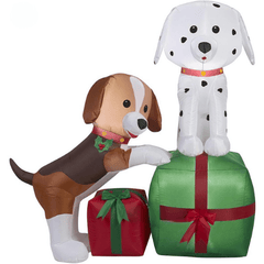 Gemmy Inflatables Christmas Inflatables 5' Gemmy Airblown Inflatable Puppies Gift Scene by Gemmy Inflatable 39460