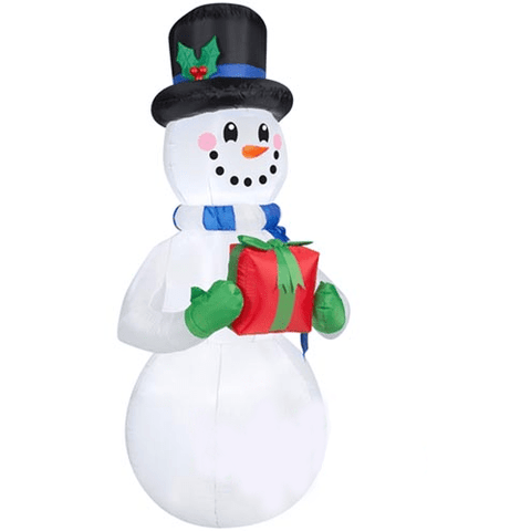 Gemmy Inflatables Christmas Inflatables 6 1/2' Snowman w/ Blue Scarf Holding Present by Gemmy Inflatables 36685 6 1/2' Snowman w/ Blue Scarf Holding Present by Gemmy Inflatables SKU# 36685