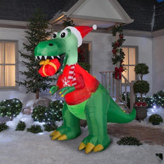 8.5' Inflatable Christmas T-Rex Dinosaur w/ Gift by Gemmy Inflatable