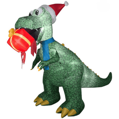 Gemmy Inflatables Christmas Inflatables 9 1/2' Gemmy Airblown Animated Inflatable Christmas T-Rex w/ Santa Hat biting Christmas Present by Gemmy Inflatables 781880213475 119135 9 1/2' T-Rex w/ Santa Hat biting Christmas Present by Gemmy Inflatables