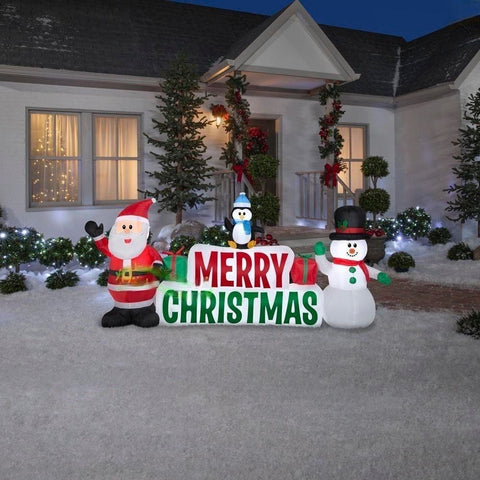 Gemmy Inflatables Christmas Inflatables 9 1/2' Merry Christmas Sign w/ Santa, Snowman, Penguin by Gemmy Inflatable 111953