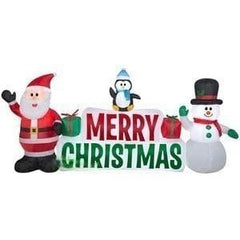 Gemmy Inflatables Christmas Inflatables 9 1/2' Merry Christmas Sign w/ Santa, Snowman, Penguin by Gemmy Inflatable 16 1/2' Colossal Christmas TrainSanta Snowman Penguin Gemmy Inflatable