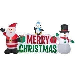 Gemmy Inflatables Christmas Inflatables 9 1/2' Merry Christmas Sign w/ Santa, Snowman, Penguin by Gemmy Inflatable 16 1/2' Colossal Christmas TrainSanta Snowman Penguin Gemmy Inflatable