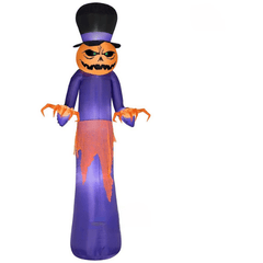 Gemmy Inflatables Halloween Inflatables 12' Halloween Pumpkin Reaper w/ Top Hat by Gemmy Inflatable 12' Short Circuit Frightened Ghost with BLACK Overlay by Gemmy Inflatable SKU# 72950