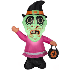 Gemmy Inflatables Halloween Inflatables 4' Halloween Trick or Treating Witch by Gemmy Inflatable 12' Halloween LightShow Short Circuit Black Light Ghost Streamers