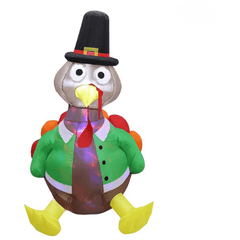 Gemmy Inflatables Halloween Inflatables 5' Air Blown Kaleidoscope Inflatable Turkey in Pilgrim Outfit by Gemmy Inflatable 781880207351 GTF00015-5 5' Air Blown Kaleidoscope Inflatable Turkey in Pilgrim Outfit