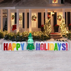 11' Christmas Happy Holidays Sign w/ Christmas Tree by Gemmy Inflatables