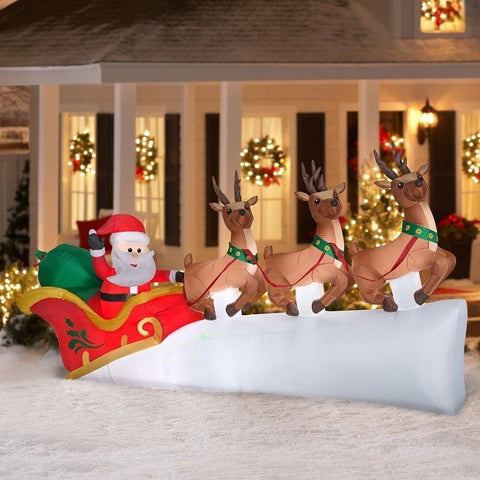 Gemmy Inflatables Inflatable Party Decorations 11' Santa in Sleigh w/ Flying Reindeer Scene by Gemmy Inflatables 11' Santa Sleigh w/ Clydesdale Horse, Chicken, and Christmas Tree 