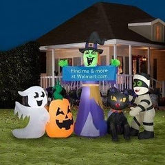 12' Colossal Halloween Witch and Friends Scene w/ Banner by Gemmy Inflatables