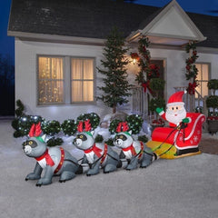 13' Santa Sleigh w/ Racoon Reindeer by Gemmy Inflatables