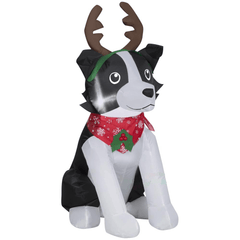 Gemmy Inflatables Inflatable Party Decorations 3 1/2' Christmas Border Collie w/ Reindeer Antlers by Gemmy Inflatables 880758 3 1/2' Christmas Border Collie w/ Reindeer Antlers Gemmy Inflatables