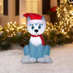 3 1/2' Christmas Husky w/ Santa Hat by Gemmy Inflatables