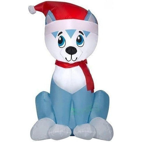 Gemmy Inflatables Inflatable Party Decorations 3 1/2' Christmas Husky w/ Santa Hat by Gemmy Inflatables