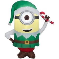 Gemmy Inflatables Inflatable Party Decorations 3 1/2' Despicable Me Minion Stuart as Christmas Elf w/ Candy Cane by Gemmy Inflatables 781880247029 118992 3 1/2' Despicable Me Minion Stuart Christmas Elf Candy Cane Gemmy