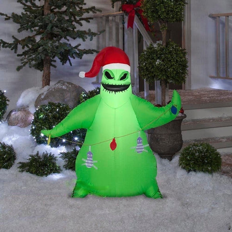 Gemmy Inflatables Inflatable Party Decorations 3 1/2' Disney Oogie Boogie Wearing Santa Hat Holding Bug Light String by Gemmy Inflatables 3 1/2' Halloween Nightmare Christmas Oogie Boogie Banner Gemmy