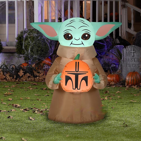 Gemmy Inflatables Inflatable Party Decorations 3 1/2' Disney's Star Wars The Mandalorian The Child Holding Mandalorian Pumpkin by Gemmy Inflatables 781880239123 226677 3 1/2' Star Wars Mandalorian Child  Pumpkin Gemmy Inflatables