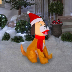 3 1/2' Dog Sitting Wearing Santa Hat & Scarf by Gemmy Inflatable