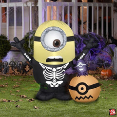 3 1/2'  Minion Skeleton Pumpkin Scene by Gemmy Inflatables