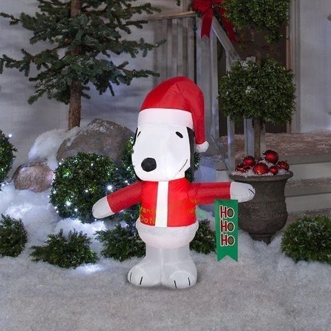 Gemmy Inflatables Inflatable Party Decorations 3 1/2' Peanut's Snoopy in Santa Outfit w/ Ho Ho Ho Sign by Gemmy Inflatables 781880205852 118088 3 1/2' Peanut's Snoopy in Santa Outfit Ho Ho Ho Sign Gemmy Inflatables